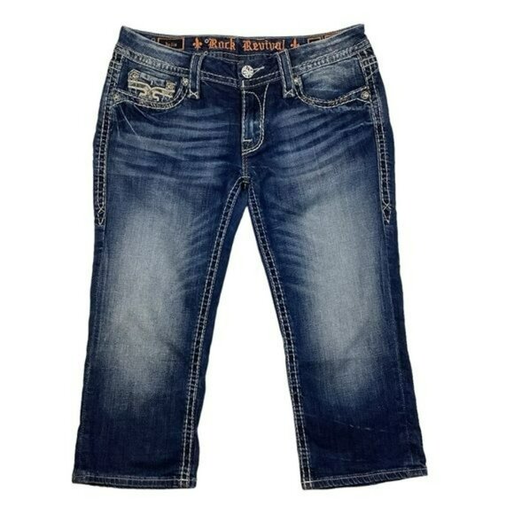 Rock Revival Julie Womens Distressed Capri Jeans Size 29 Blue Denim - Picture 2 of 12